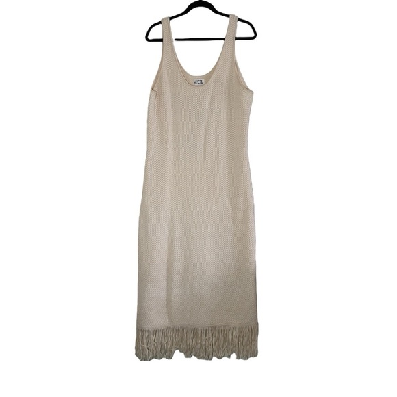 NWT Future Collective Sleeveless Knit Fringed Hem Dress Beige Women’s Size XXL - Picture 2 of 10